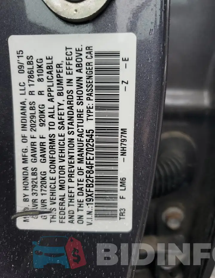 19XFB2F84FE702545 Photo# 12