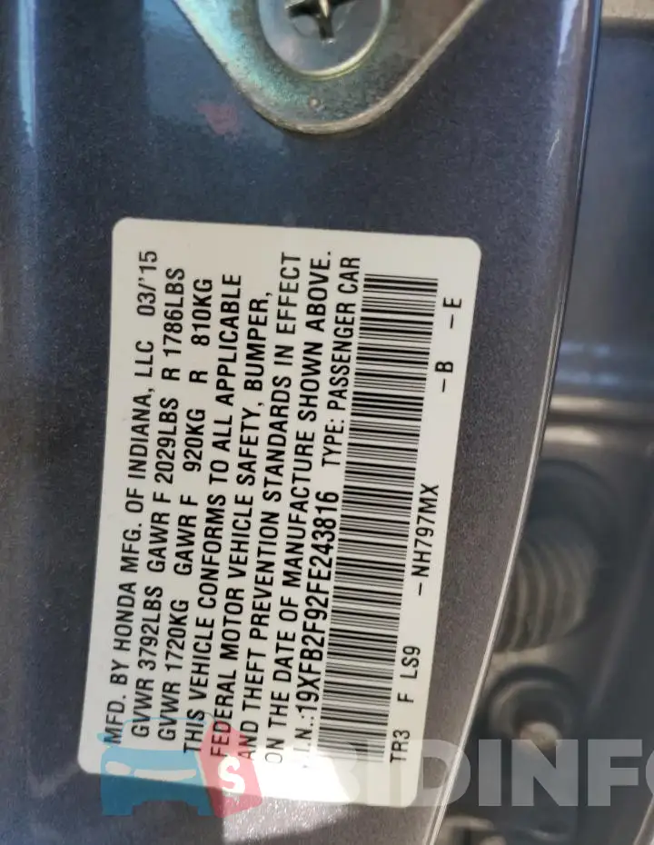 19XFB2F92FE243816 Photo# 12
