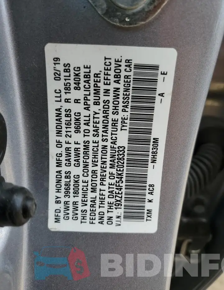 19XZE4F54KE028333 Photo# 12