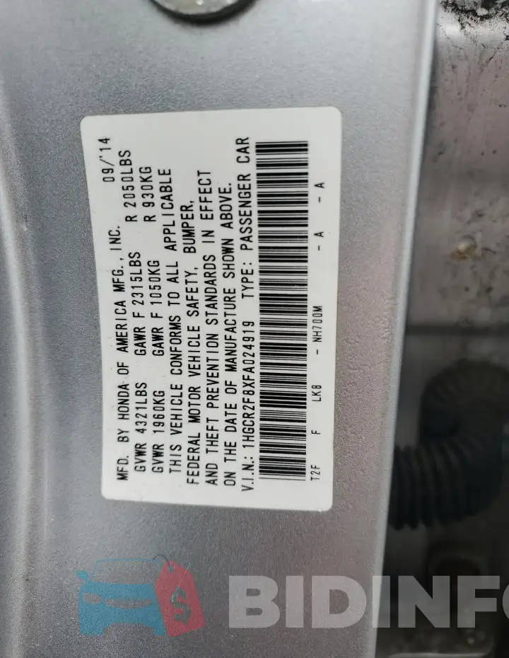 1HGCR2F8XFA024919 Photo# 12