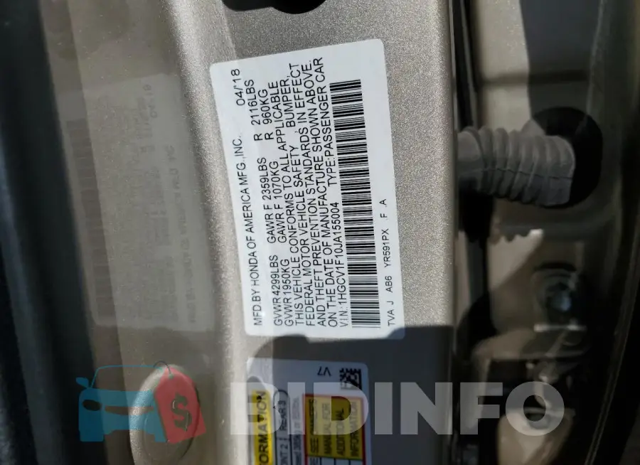 1HGCV1F10JA155004 Photo# 12