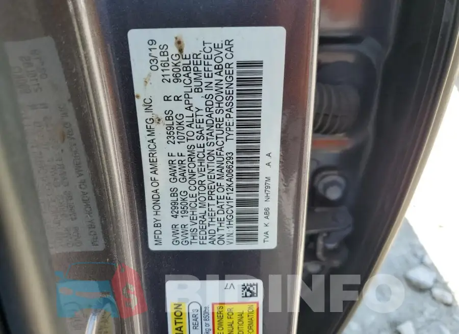 1HGCV1F12KA066293 Photo# 12