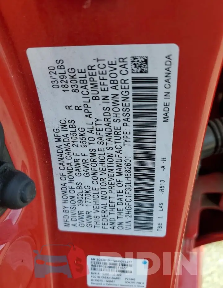 2HGFC1F30LH682601 Photo# 12