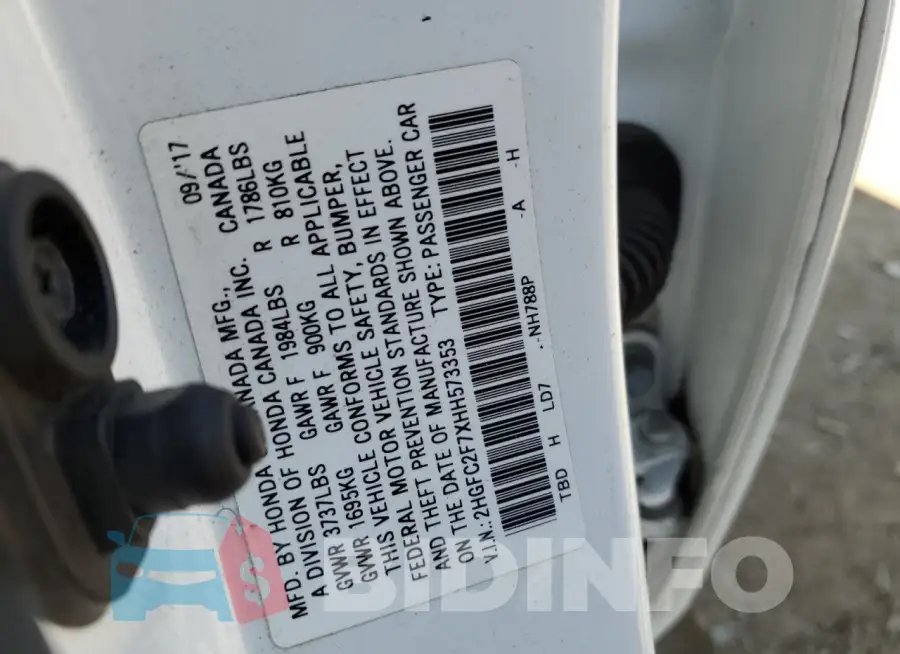 2HGFC2F7XHH573353 Photo# 12