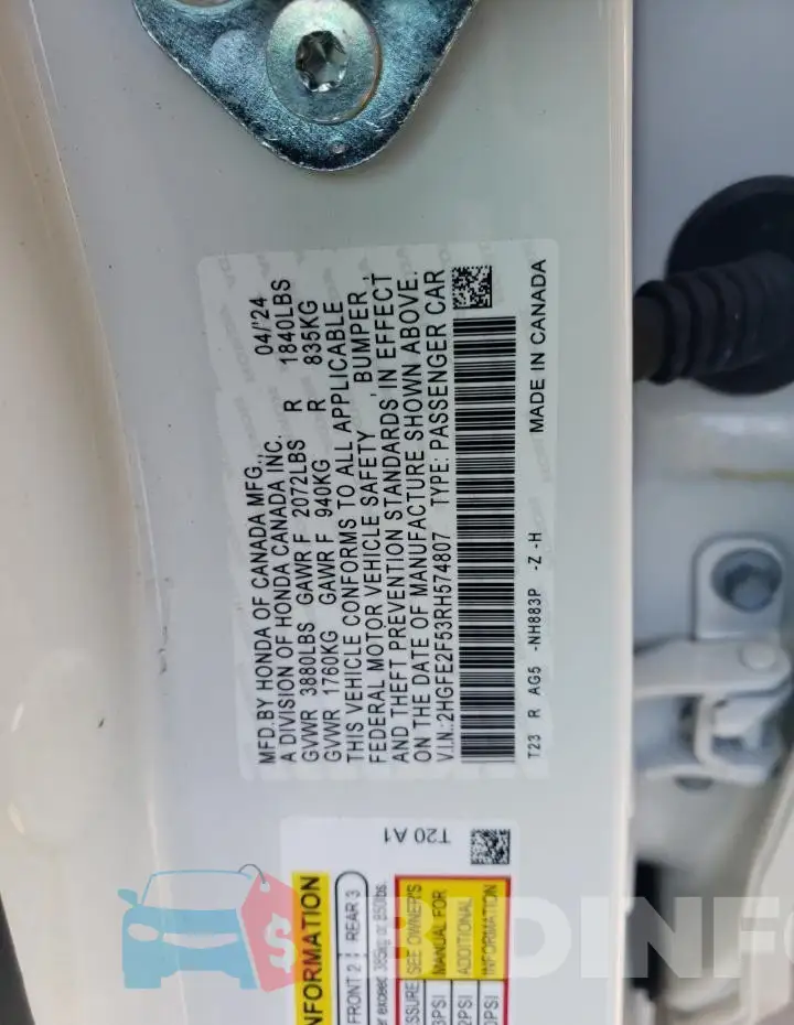 2HGFE2F53RH574807 Photo# 12