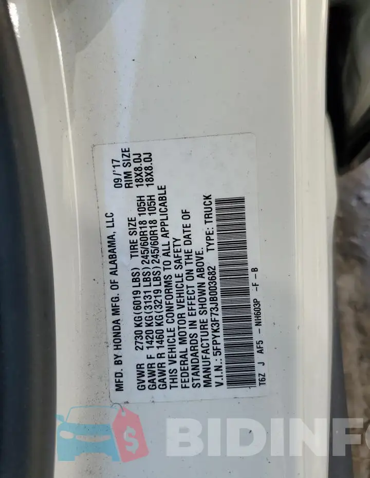 5FPYK3F73JB003682 Photo# 12