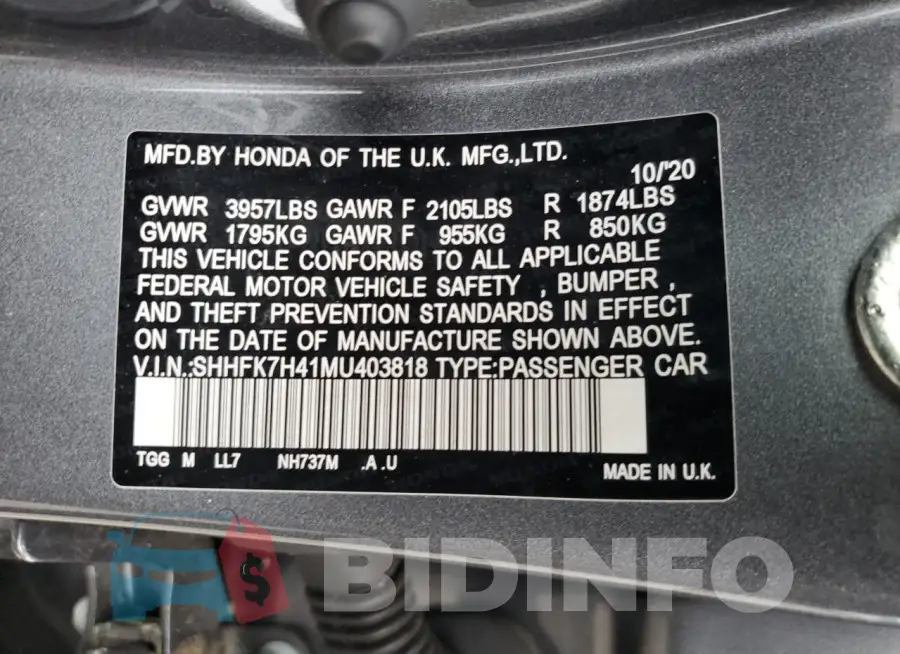 SHHFK7H41MU403818 Photo# 12