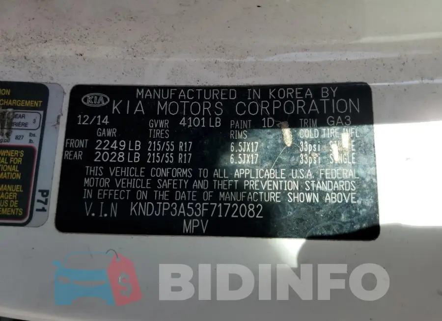 KNDJP3A53F7172082 Photo# 13