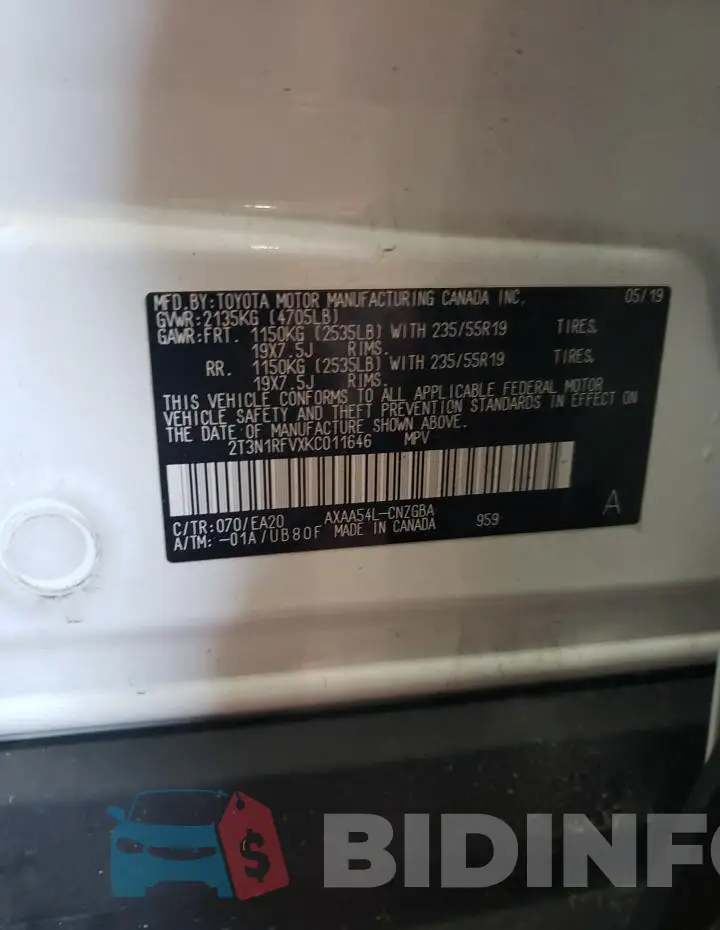 2T3N1RFVXKC011646 Photo# 13