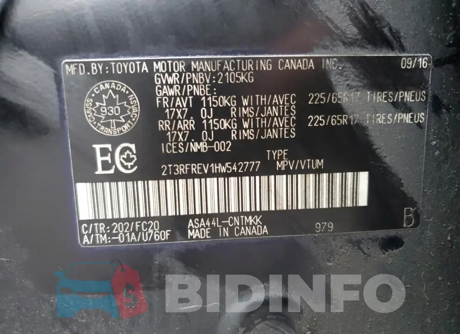 2T3RFREV1HW542777 Photo# 13