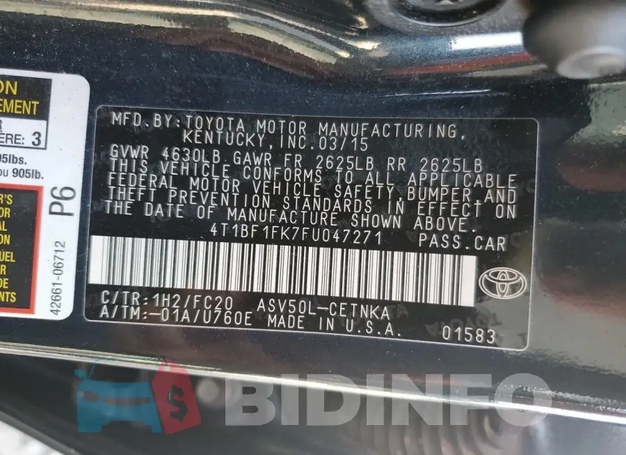 4T1BF1FK7FU047271 Photo# 13