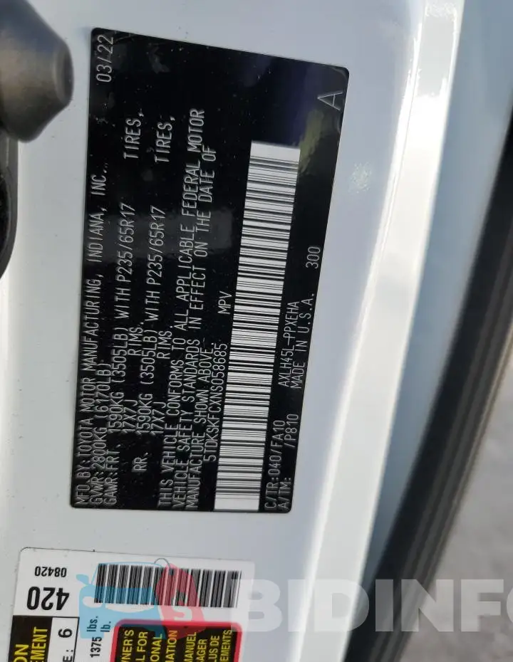 5TDKSKFCXNS058685 Photo# 14