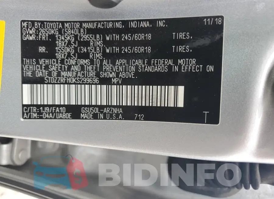 5TDZZRFH0KS299696 Photo# 12