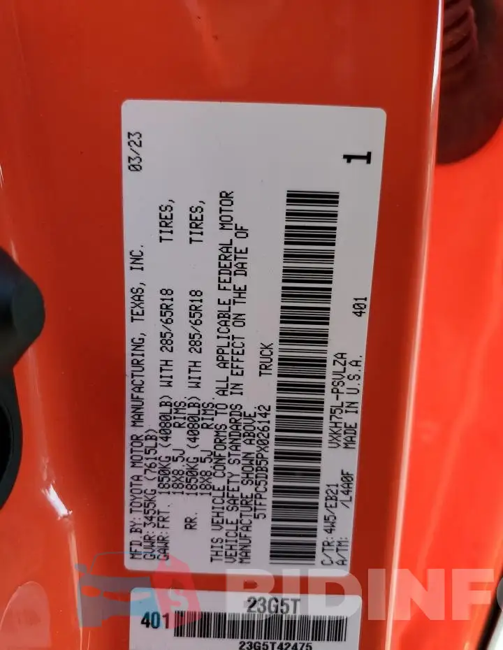 5TFPC5DB5PX026142 Photo# 12