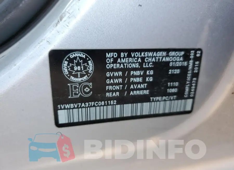 1VWBV7A37FC061152 Photo# 12