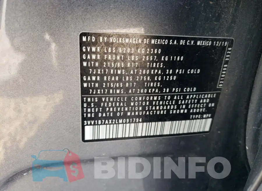 3VV1B7AX2LM091794 Photo# 13