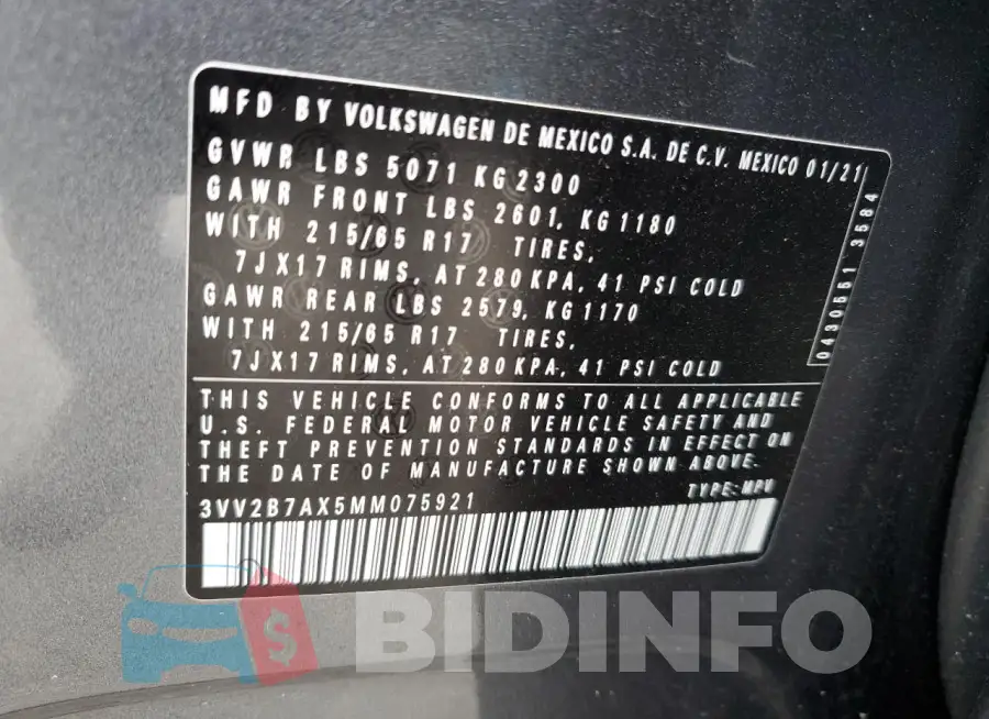 3VV2B7AX5MM075921 Photo# 13