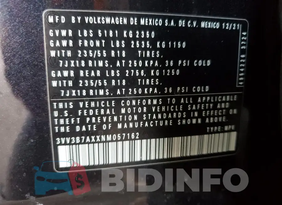 3VV3B7AXXNM057162 Photo# 13