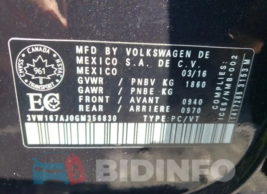 3VW167AJ0GM356830 Photo# 13