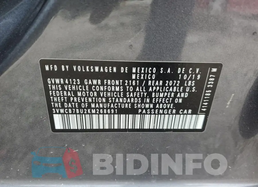3VWCB7BU2KM268691 Photo# 12