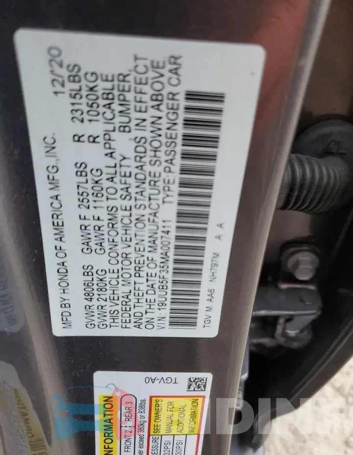 19UUB5F35MA007411 Photo# 12