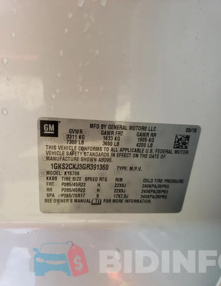 1GKS2CKJ3GR391360 Photo# 14