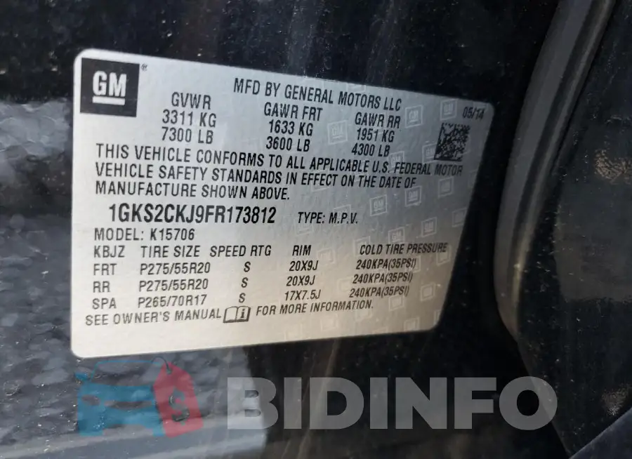 1GKS2CKJ9FR173812 Photo# 13