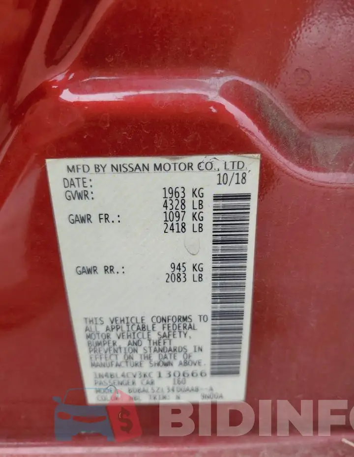 1N4BL4CV3KC130666 Photo# 13