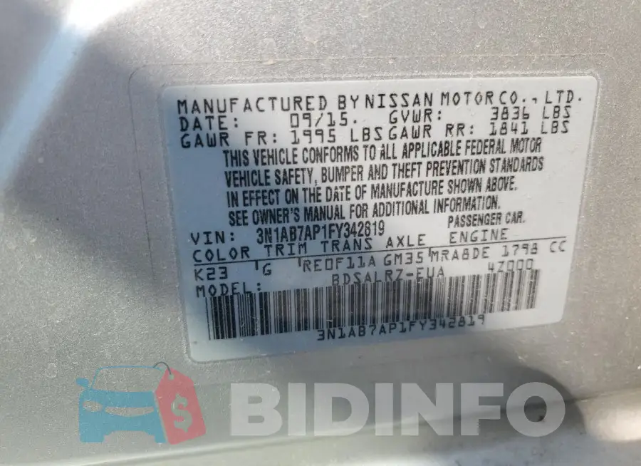 3N1AB7AP1FY342819 Photo# 12