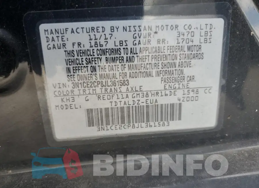 3N1CE2CP8JL361583 Photo# 13