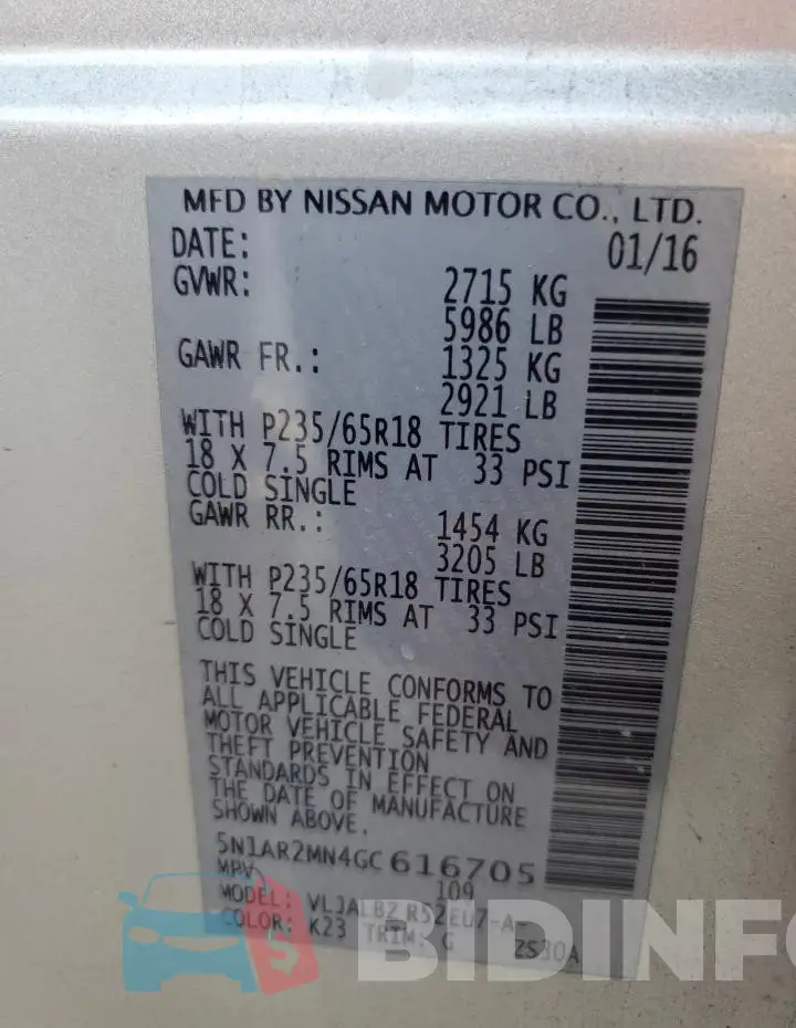 5N1AR2MN4GC616705 Photo# 13