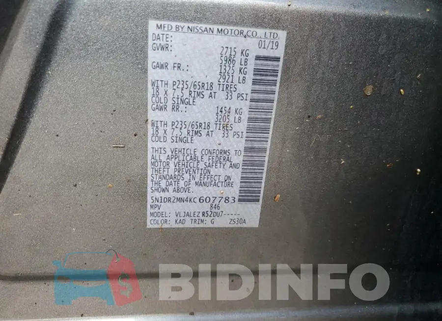 5N1DR2MN4KC607783 Photo# 14