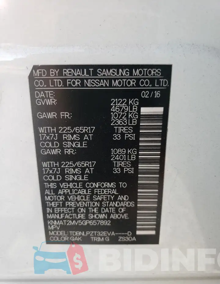 KNMAT2MV5GP657892 Photo# 14