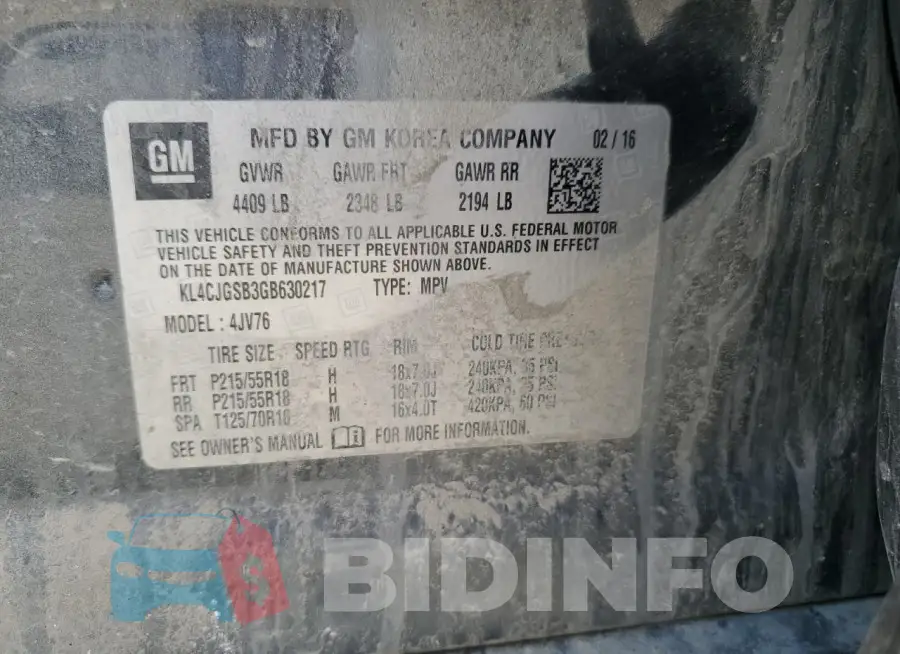 KL4CJGSB3GB630217 Photo# 13