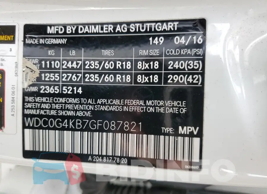 WDC0G4KB7GF087821 Photo# 13