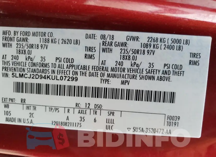 5LMCJ2D94KUL07299 Photo# 14