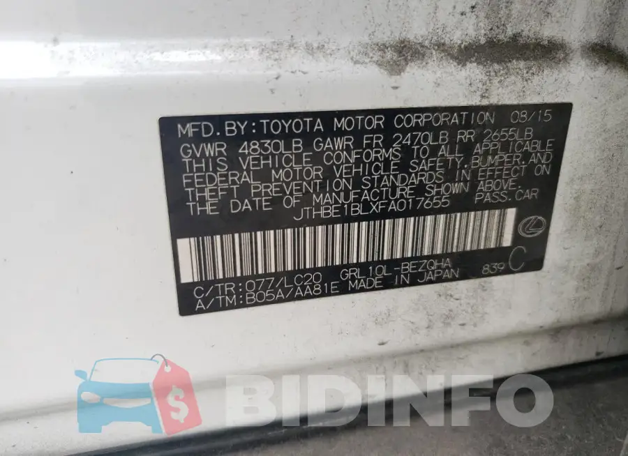 JTHBE1BLXFA017655 Photo# 12