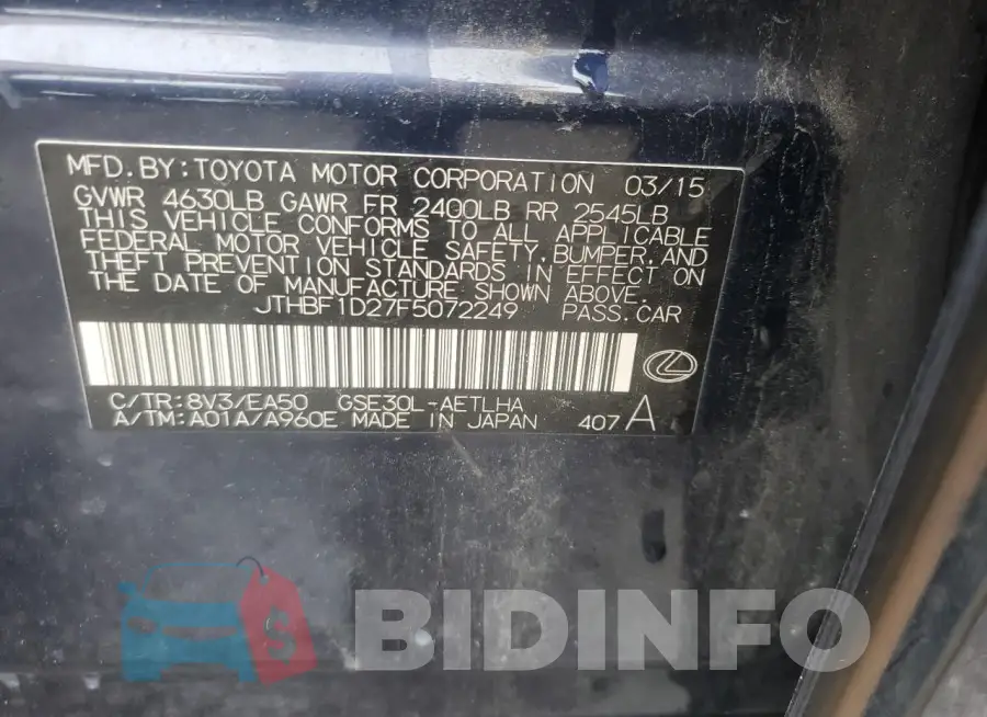 JTHBF1D27F5072249 Photo# 12