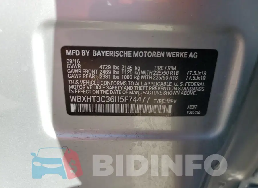 WBXHT3C36H5F74477 Photo# 12
