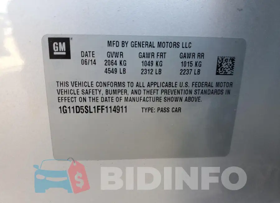 1G11D5SL1FF114911 Photo# 12