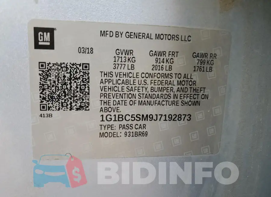 1G1BC5SM9J7192873 Photo# 12