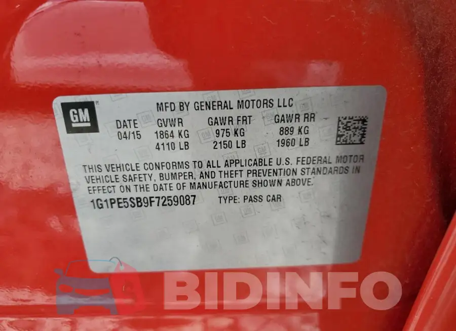 1G1PE5SB9F7259087 Photo# 12