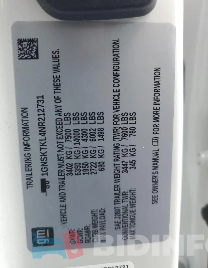 1GNSKTKL4NR212731 Photo# 13