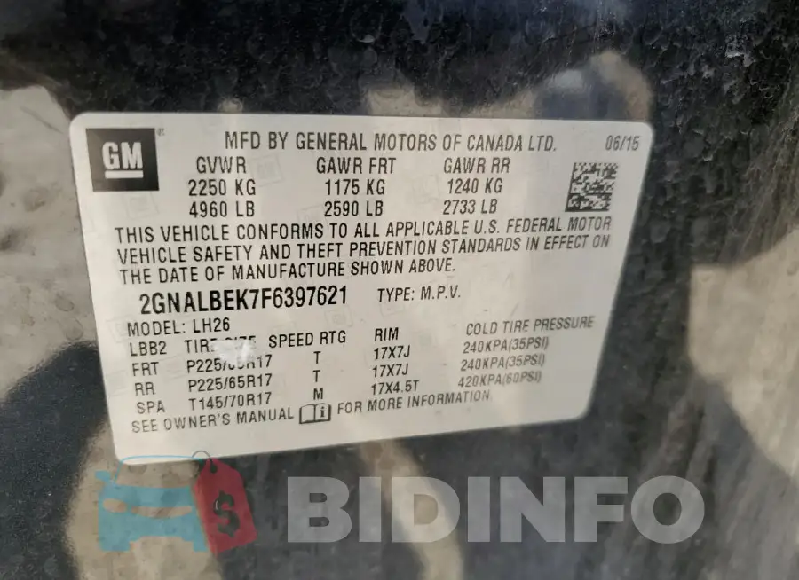 2GNALBEK7F6397621 Photo# 13