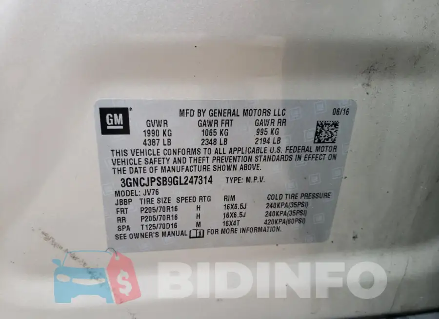 3GNCJPSB9GL247314 Photo# 13