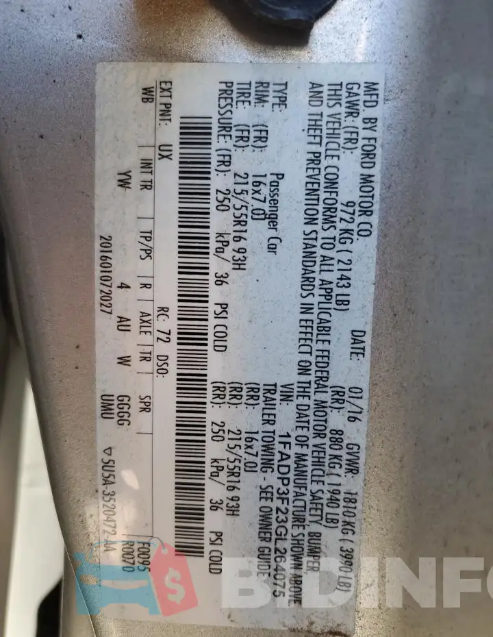 1FADP3F23GL264075 Photo# 12