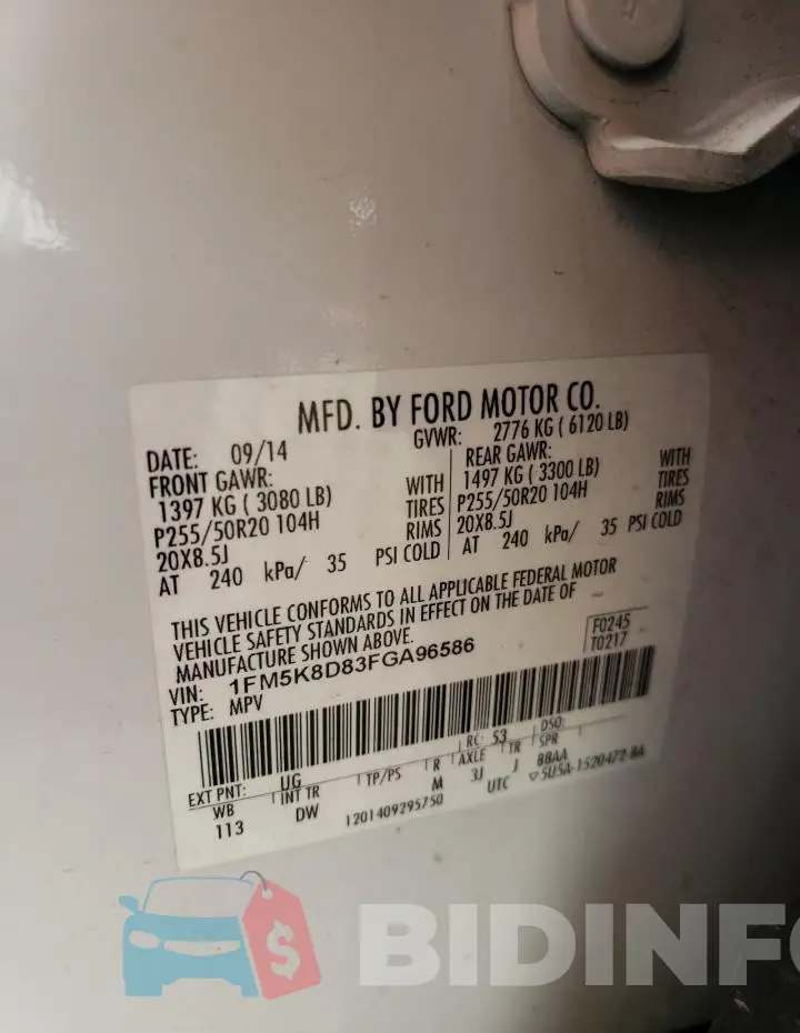 1FM5K8D83FGA96586 Photo# 13