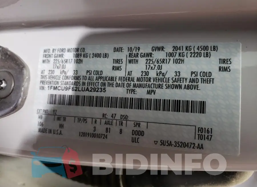 1FMCU9F62LUA29235 Photo# 13