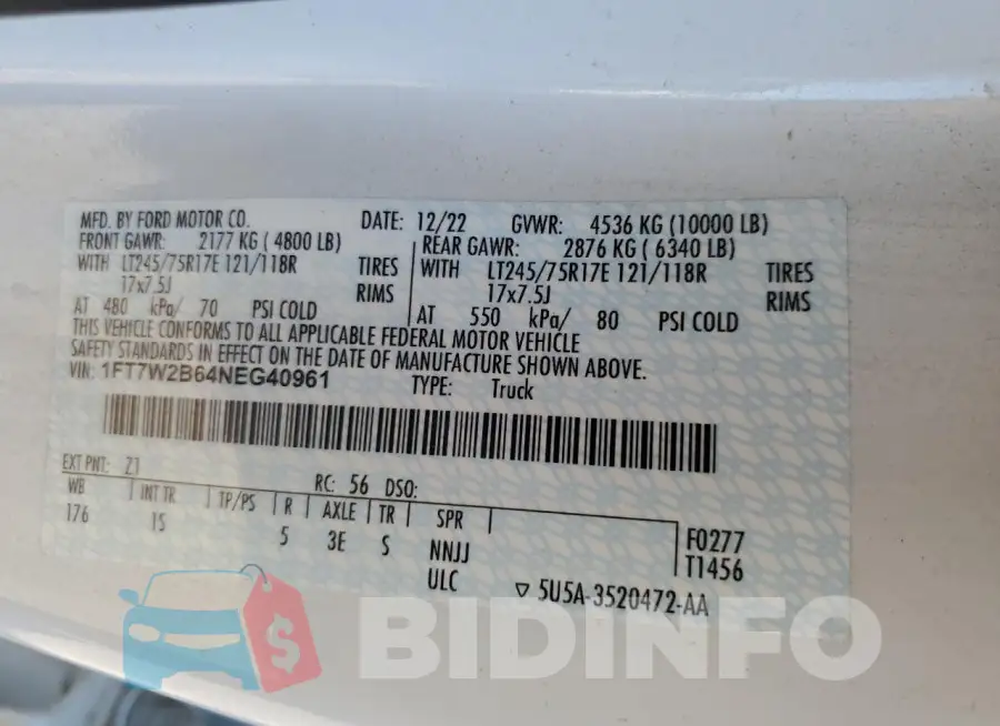 1FT7W2B64NEG40961 Photo# 12