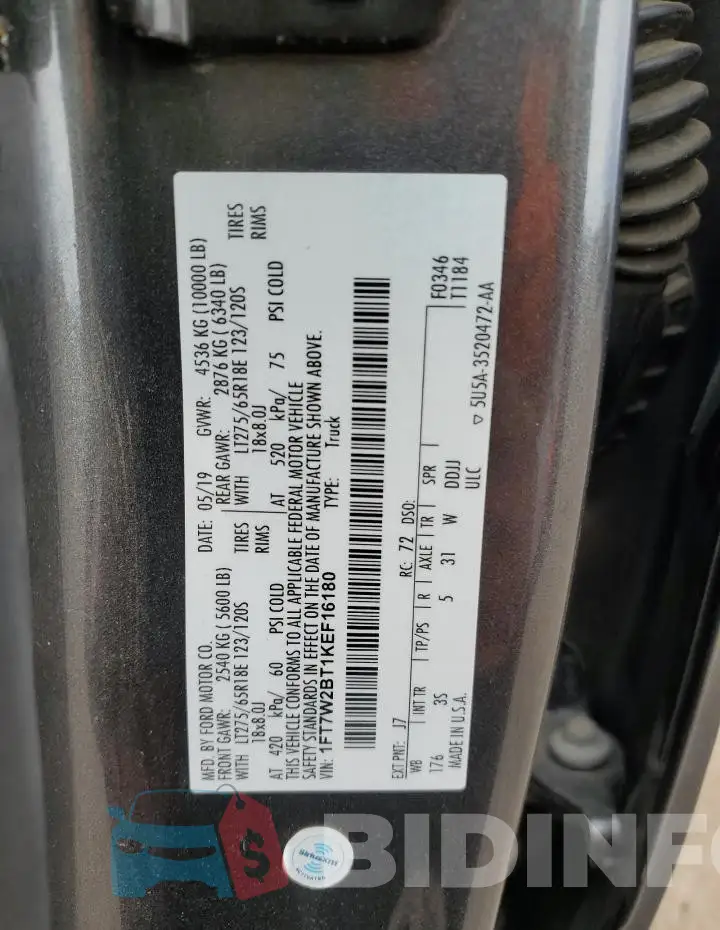 1FT7W2BT1KEF16180 Photo# 12